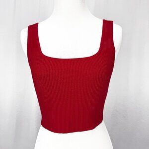 Aritzia Babaton Tank Top Womens Size M Red Sculpt Knit Ribbed Sleeveless Cropped